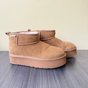 Bearpaw Retro Shorty Iced Coffee Tan Brown Suede Platform Boot Women's Size 7